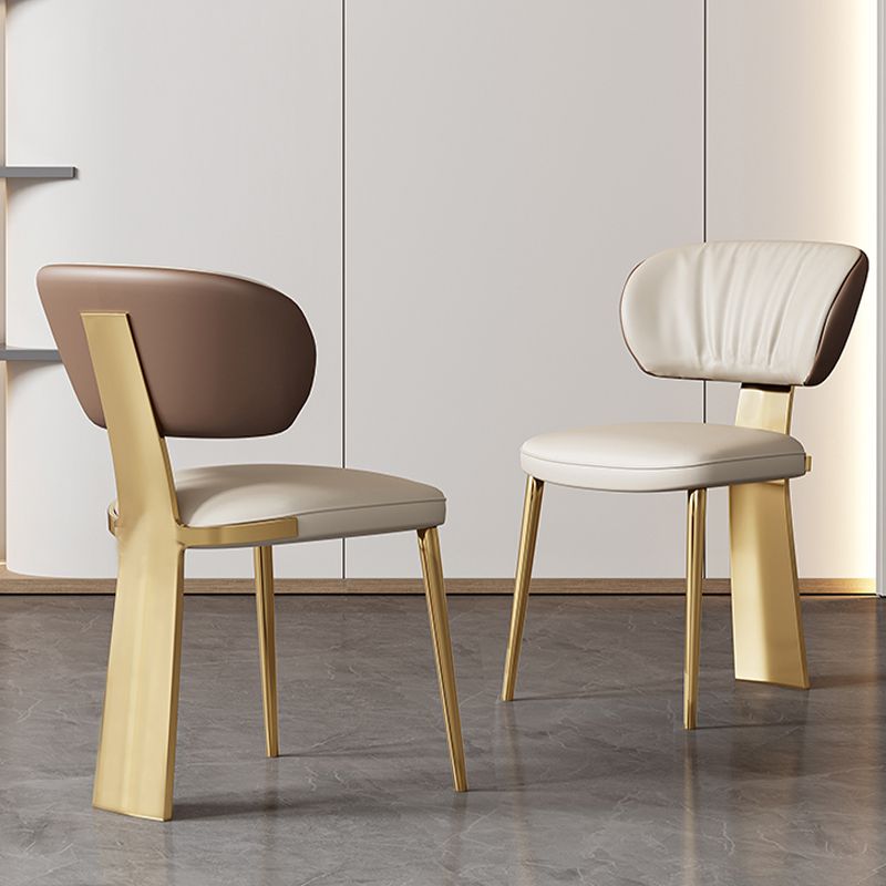 Glam Dining Chair Faux Leather and Metal Armless Dining Chairs