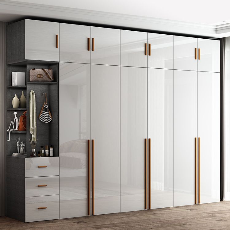 Modern Solid Wood Wardrobe for Home High Gloss White Cabinet
