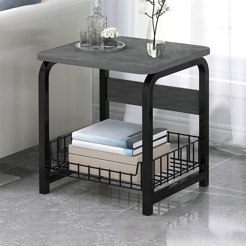 Modern Farmhouse Rectangular Wood Side End Table with Four Metal Legs