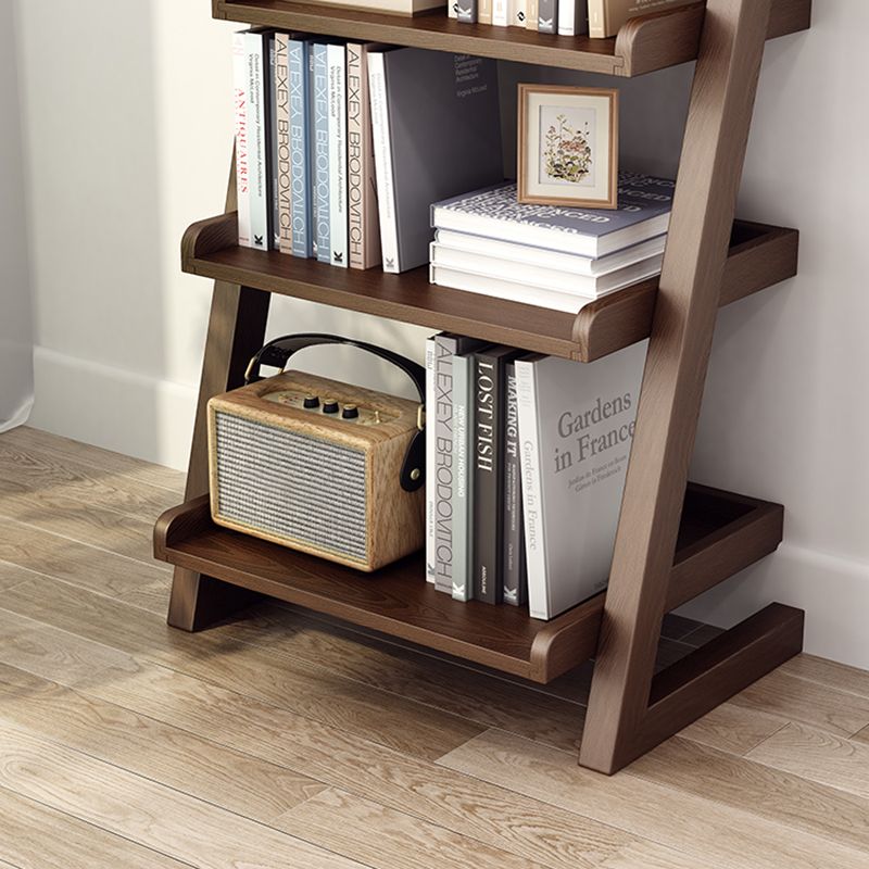 Modern Open Back Ladder Bookshelf Wooden Bookcase for Study Room