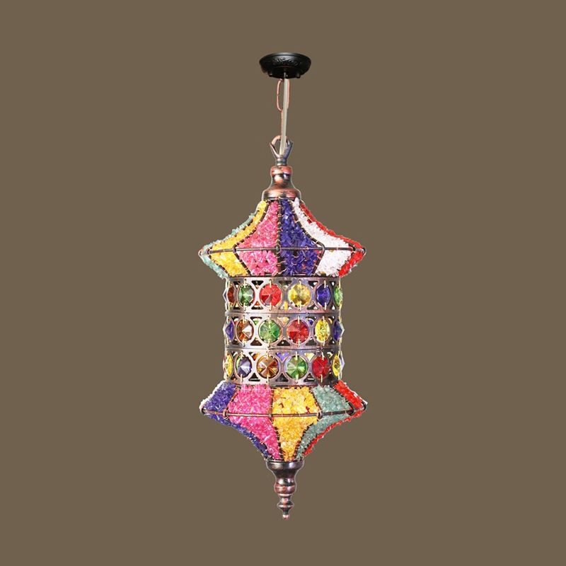 Bohemian Urn/Cylinder Pendant Light Fixture 1 Head Metal Ceiling Suspension Lamp in White/Pink/Purple for Restaurant