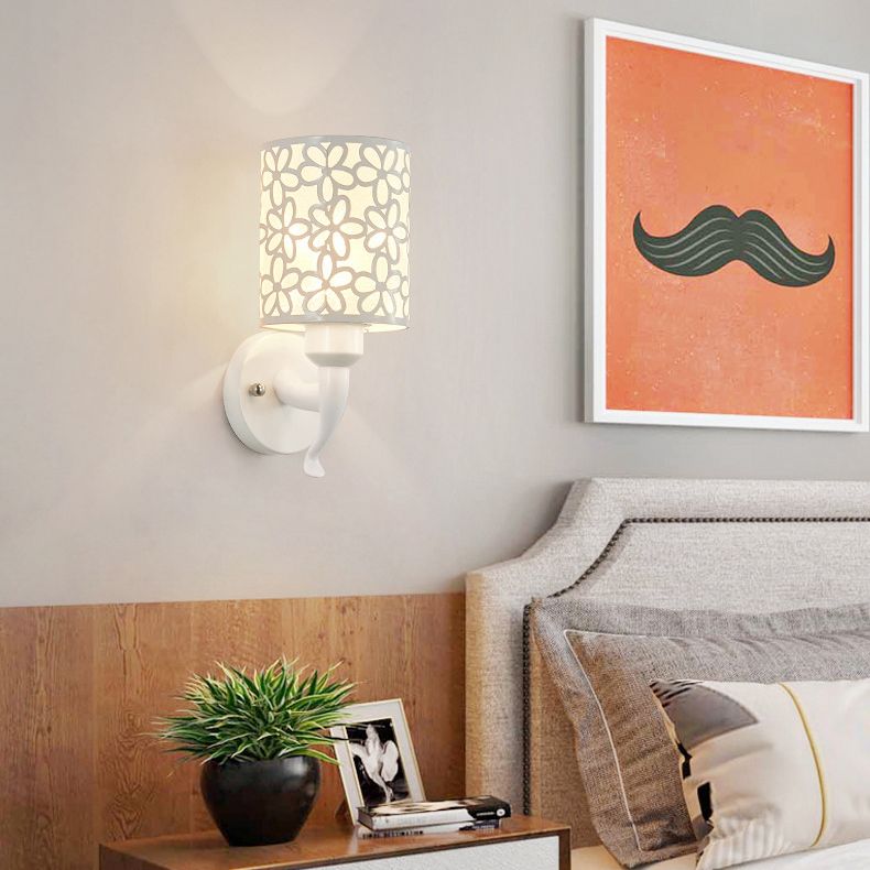 Hollow Petals Metal Cylindrical Simplicity Sconce Lamp Modern Style 1-Light Corridor Wall Mount Light in White