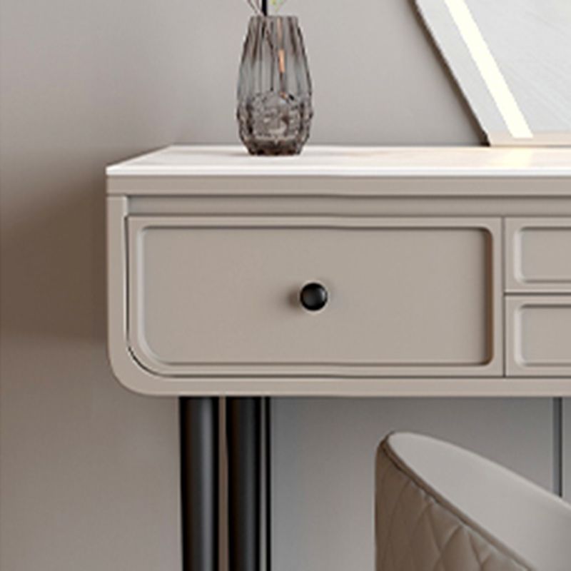 Wood and Metal Vanity Table in Grey/White 5 Storage Drawers Makeup Desk