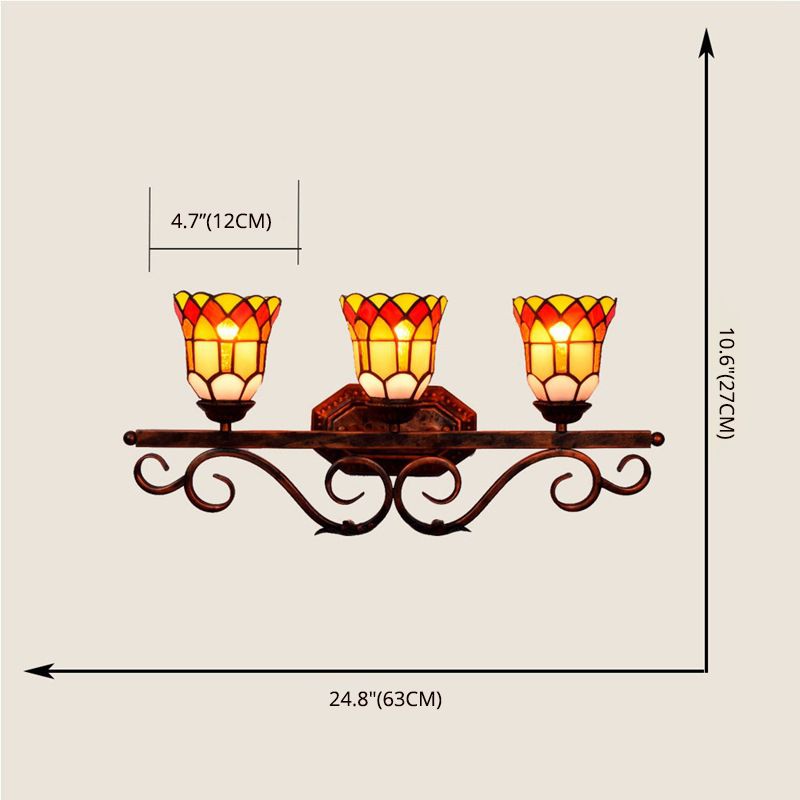 Multicolor Tiffany Wall Vanity Light 3 Heads Up and Down Lighting over Mirror Vanity Lights