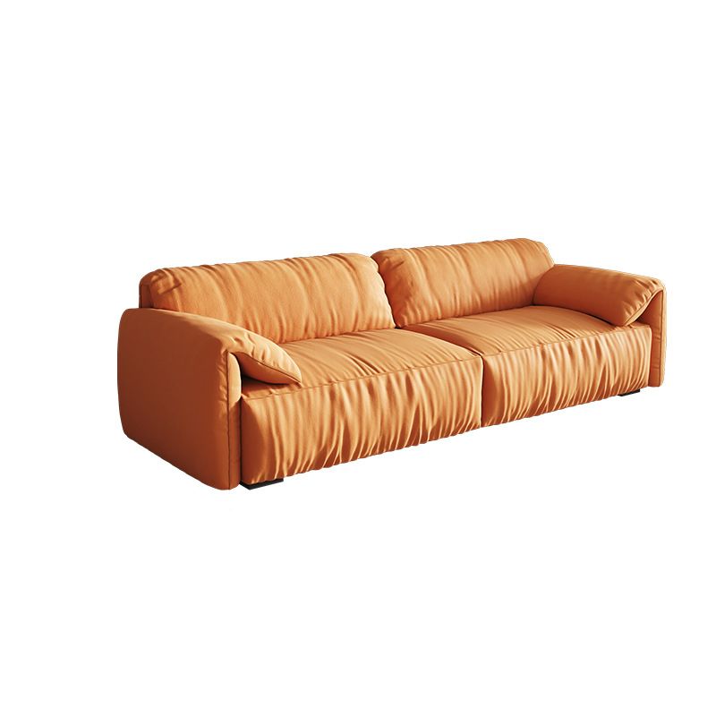 Contemporary Pillow Top Arm Settee Orange Faux Leather Sofa for Living Room