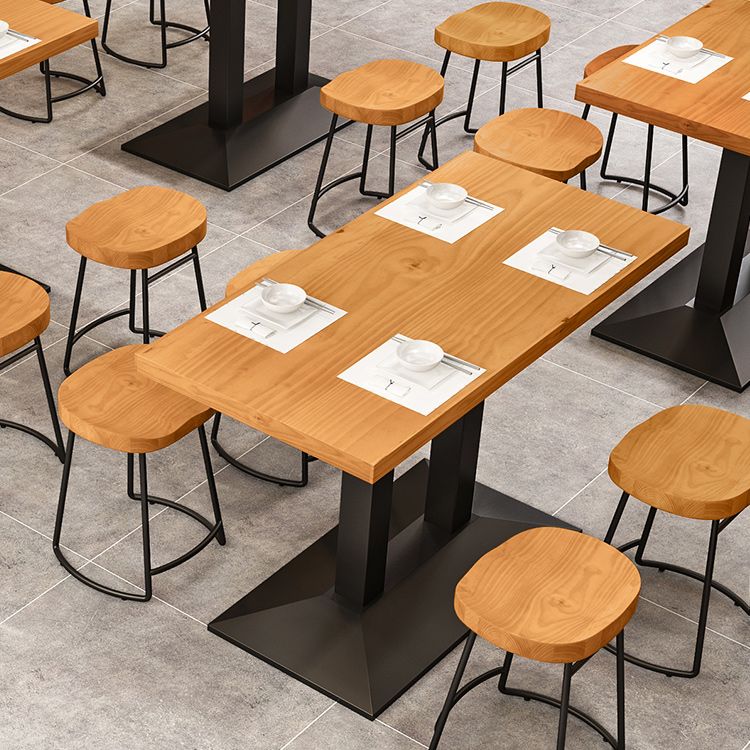 Metal Industrial Dining Table Pine Wood Top Table with Pedestal Base