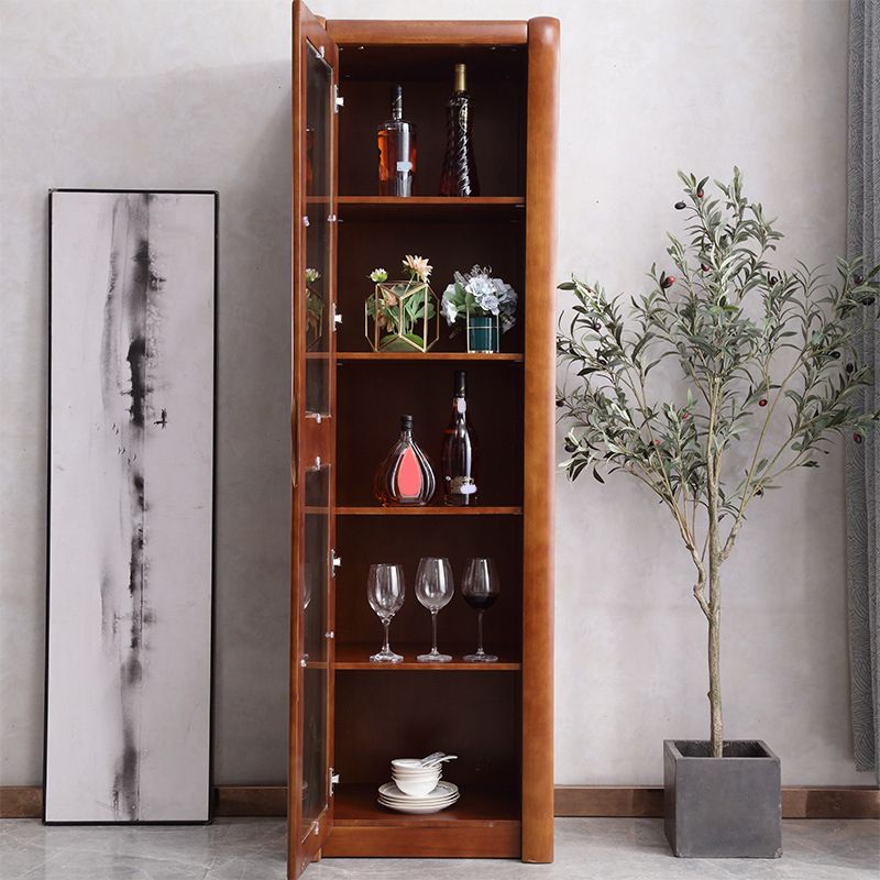 Traditional Glass Doors Display Stand Rubberwood Hutch Cabinet for Living Room
