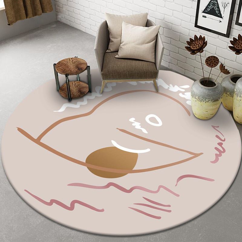 Pink Line Rug Polyester Simple Indoor Rug Stain Resistant Rug for Living Room