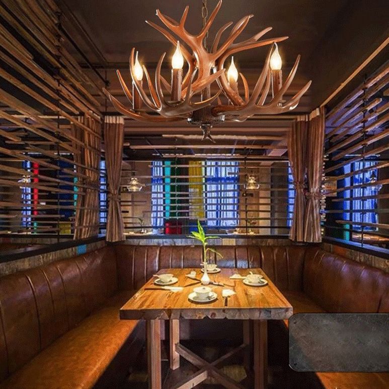 Adjustable Hanging Chain Chandelier Light Traditional Rustic Antler Plastic Ceiling Pendant for Restaurant