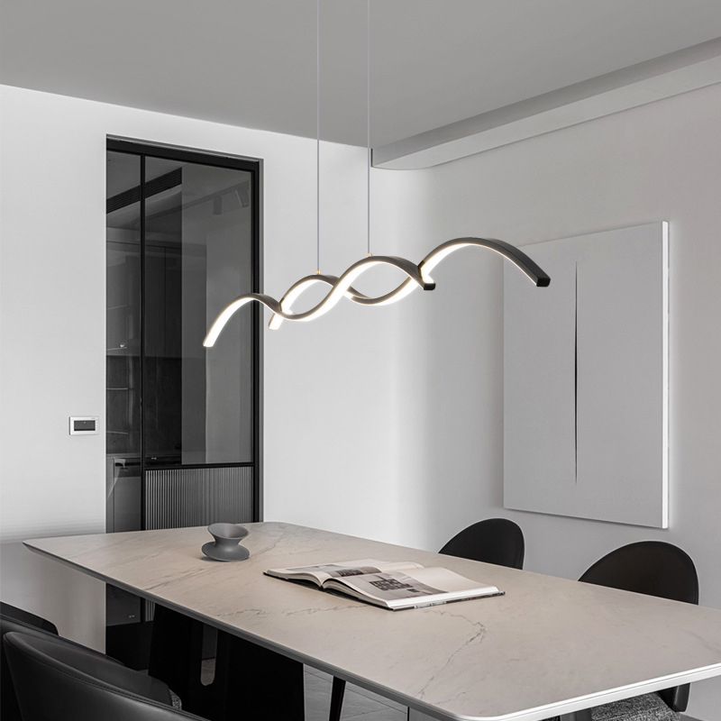 Minimalism LED Island Light Fixture Waves Copper Hanging Lamp for Dining Room