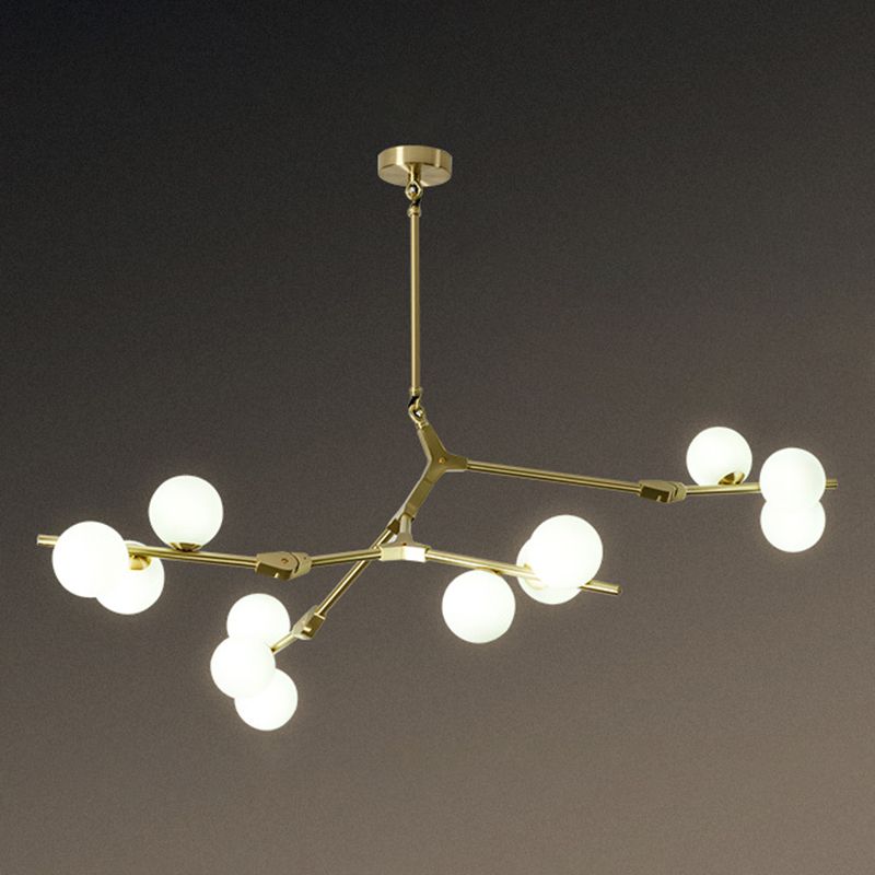 Sospensione di ramo albero luce minimalista in metallo sala da pranzo lampadario con sfera di vetro bianco