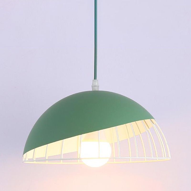 1 Bulb Dining Room Pendant Light Modern Black/Blue/Green Suspended Lighting Fixture with Domed Metal Shade