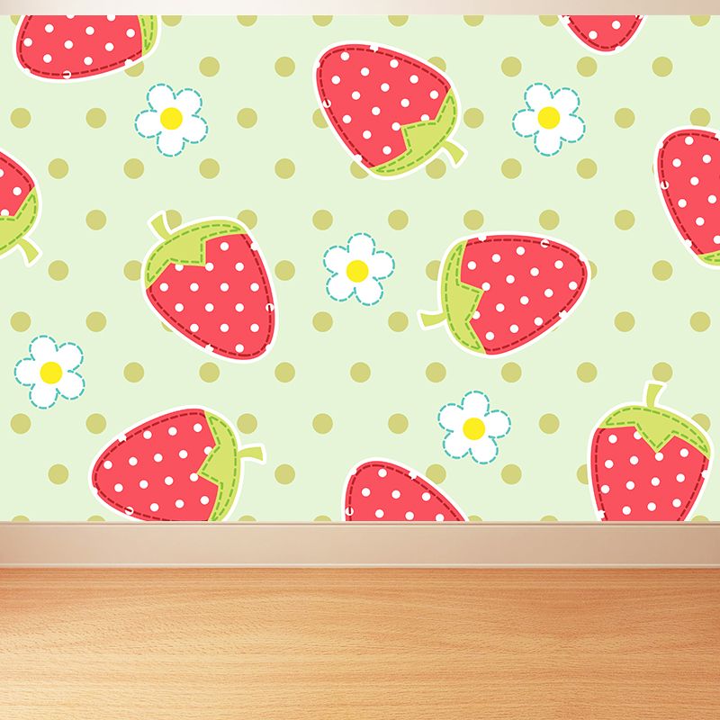 Illustration Strawberries Mural Decal for Living Room, Red, Custom Size Available