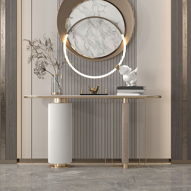 Glam White Oval Console Table Stone Console Sofa Table for Hall
