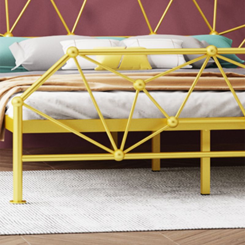 Modern Open-Frame Bed with Beveled Headboard and Iron Legs Bed