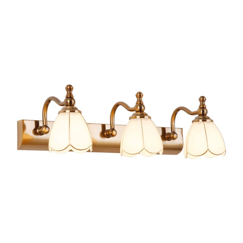 Traditional Bronze Wall Mounted Light White Glass Vanity Wall Lamps for Bathroom