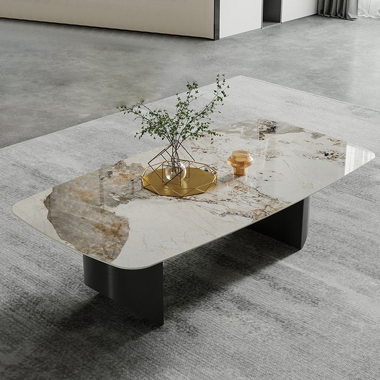 16.53" Tall Slate Top Coffee Table Stainless Steel Base Cocktail Table