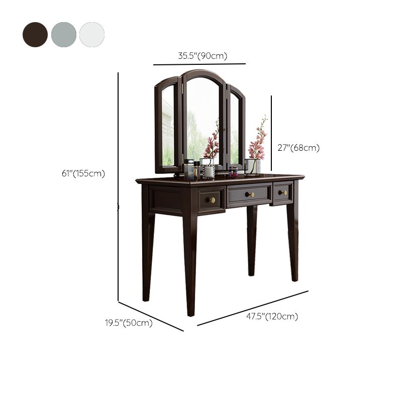 Traditional Style 3 -Drawer Wooden Vanity Mirror Makeup Table