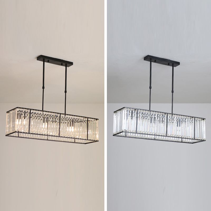 Modern Rectangle Shade Island Pendant Crystal Island Lights for Dinning Room