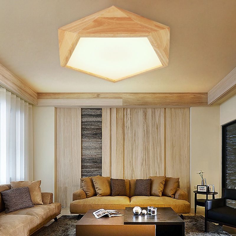 1 Light Geometric Flush Mount Contemporary Wood Flush Light for Bedroom