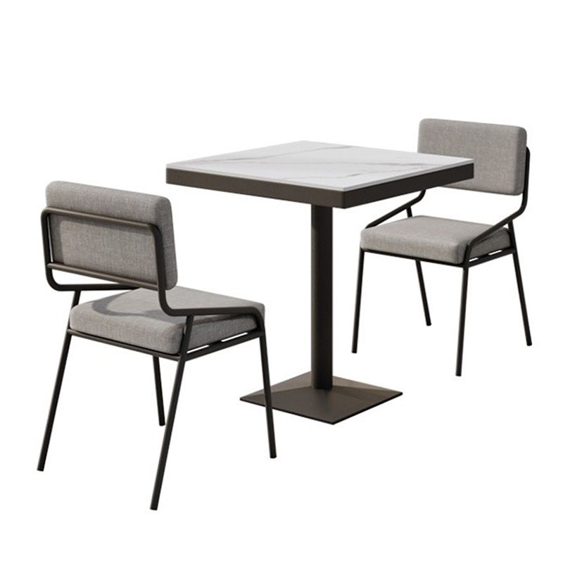 Metal Industrial Square Dining Table Sintered Stone Top Table with Black Pedestal