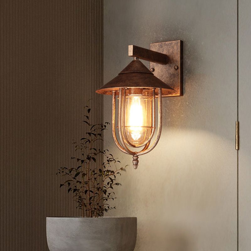 Verre transparent noir / bronze mur suspendu capsule lumineuse 1 lumière de style vintage de la lampe avec cage métallique