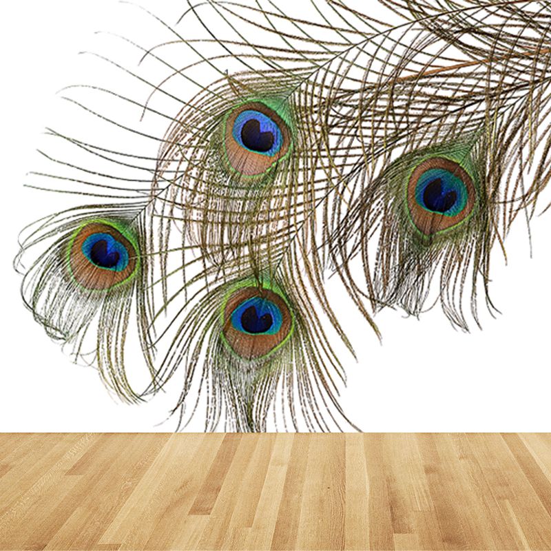 Peacock Feather Wallpaper Mural Minimalistic Waterproof Girls Bedroom Wall Decor