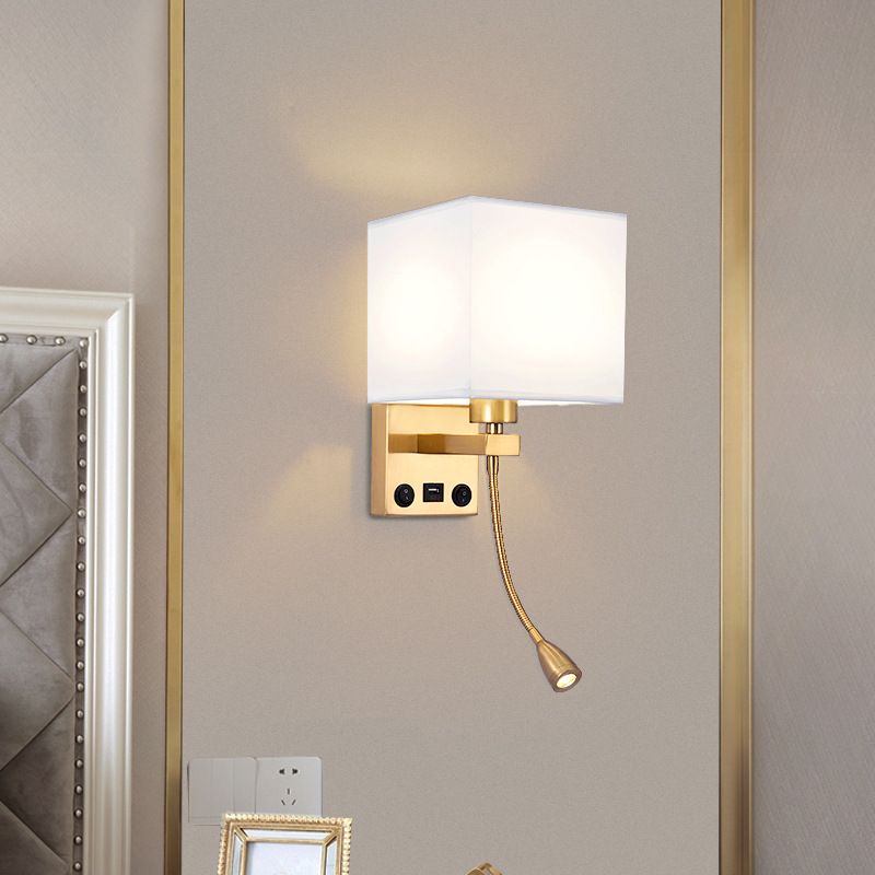 Modern Metal Adjustable Wall Sconce Square Shape Wall Light with Fabric Shade for Study