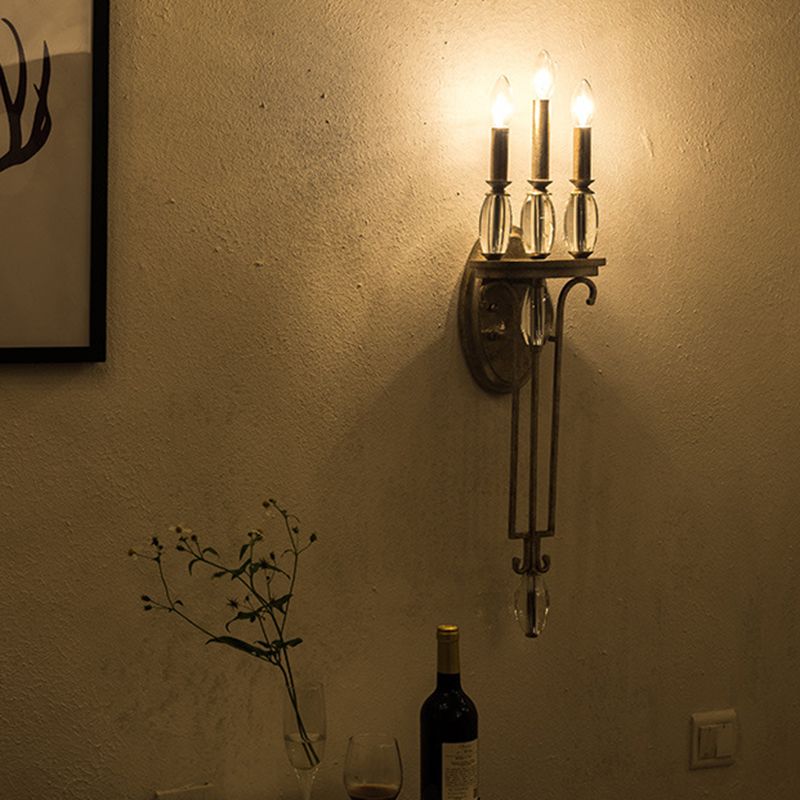 3 Lights Candle Wall Sconce Lighting Rural Antique Silver Clear K9 Crystal LED Wall Light Fixture