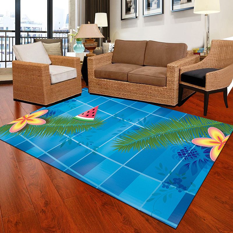 Multicolor Geometric Botanical Rug Synthetics Modern Carpet Stain Resistant Non-Slip Washable Rug for Home