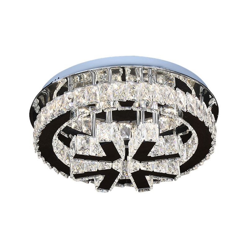 Circle Ceiling Fixture Modern Clear Crystal LED Bedroom Flushmount Lighting with V-Shaped Design