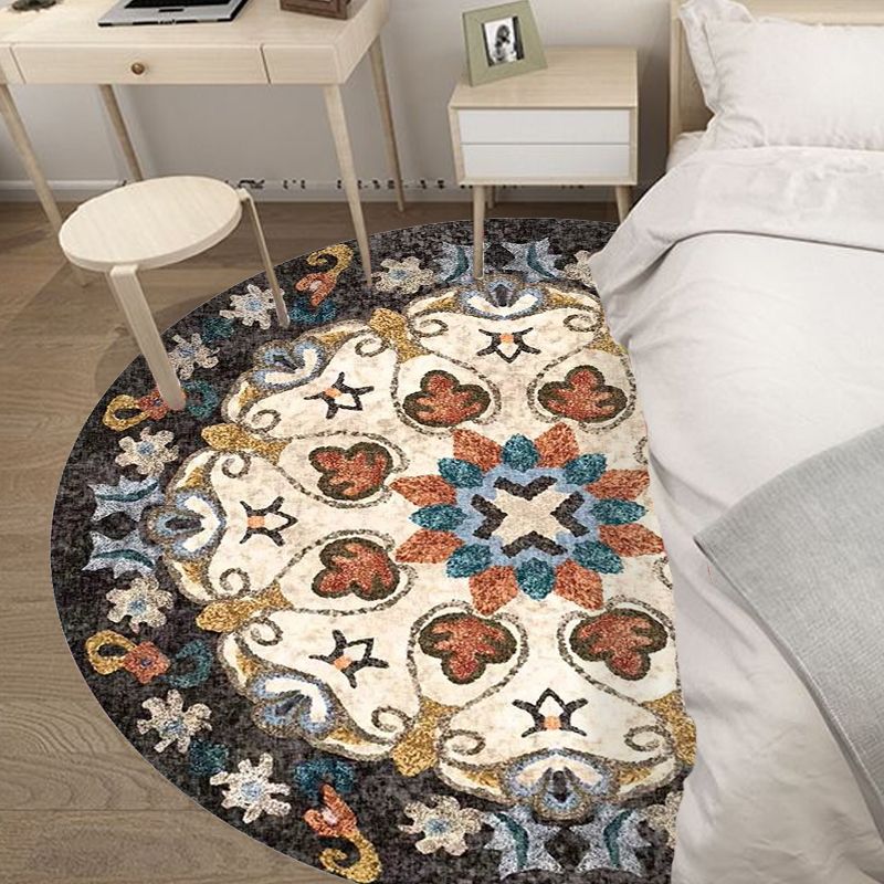 Bohemian Floral Pattern Rug Multicolor Polyester Rug Machine Washable Non-Slip Backing Area Rug for Living Room