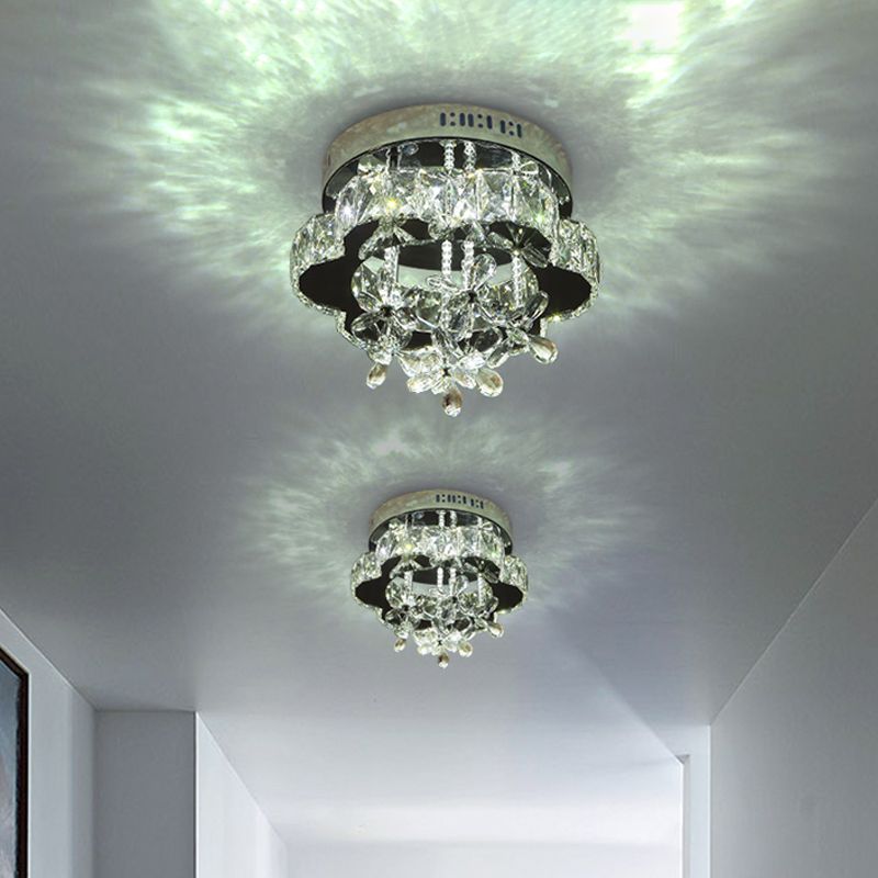 Blütendecke montierte Geräte moderne facettierte Kristall -LED -Chrom -Halbblütenlicht, 12 "/18" Breite