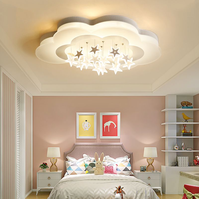 Lámpara de techo para habitación de niños, nubes y estrellas modernas, dormitorio cálido, lámparas de protección para los ojos para habitación de niños y niñas