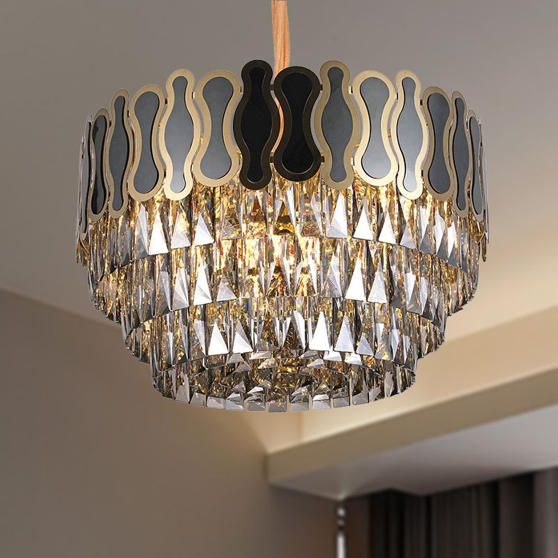 Luz colgante de metal y cristal Luz de lámpara moderna 8/11 Luz de lámpara negra, 18 "/23.5" de ancho