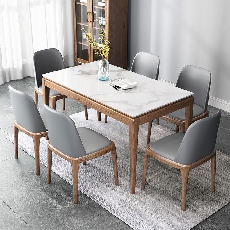 Mesa de comedor moderna rectangular de mediados de siglo Mesa de piedra sinterizada con 4 patas de madera maciza