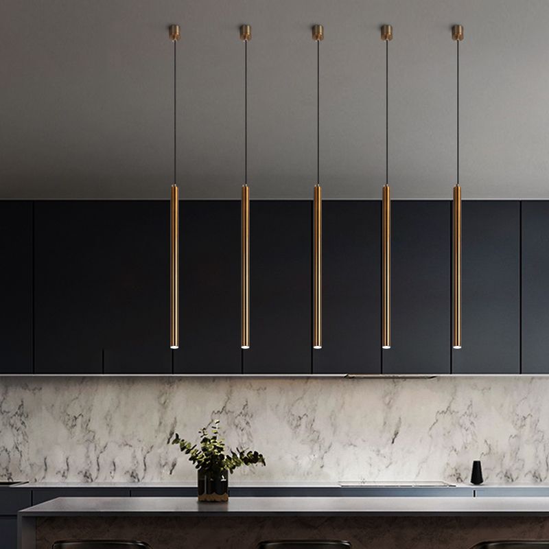 Forme du cylindre de style contemporain Pendante Métal de lumière 1 lampe de suspension légère en bronze