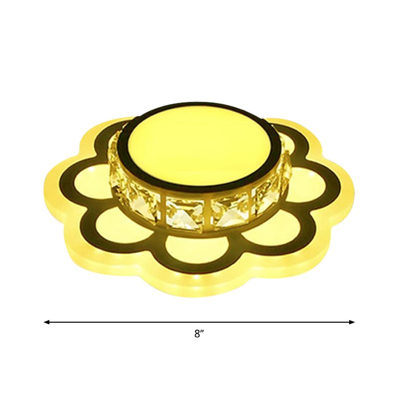 LED Drum Flush Mount Light Contemporary Beveled Crystal Ceiling Lighting in Ivory with Floral Design