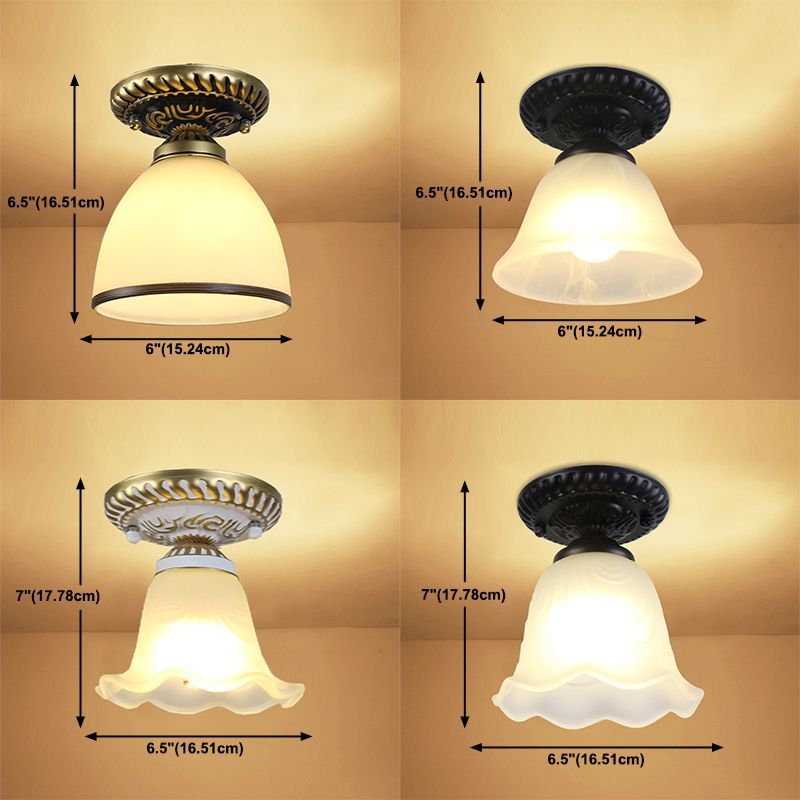Small Foyer Ceiling Light Vintage Frosted Glass Single-Bulb Flush Mount Lamp