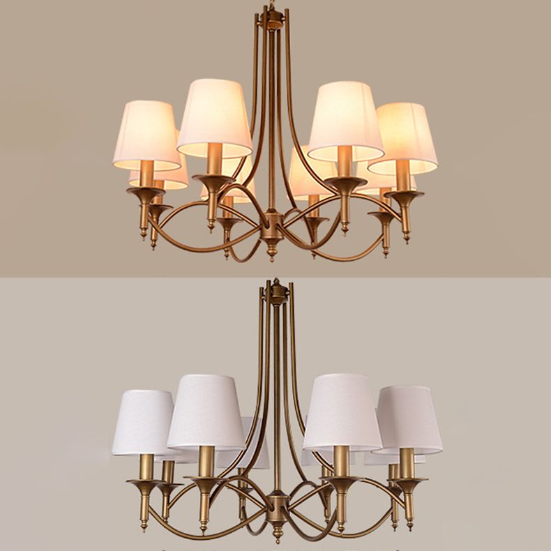 American Style Brass Chandelier Multi-Head Hanging Pendant Lights with Fabric Shade