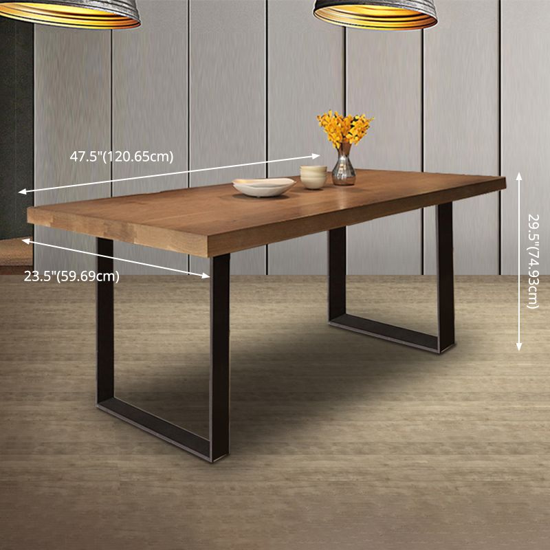 Modern Style Fixed Solid Wood Dining Room Table with 2 Black Metal Legs Kitchen Set