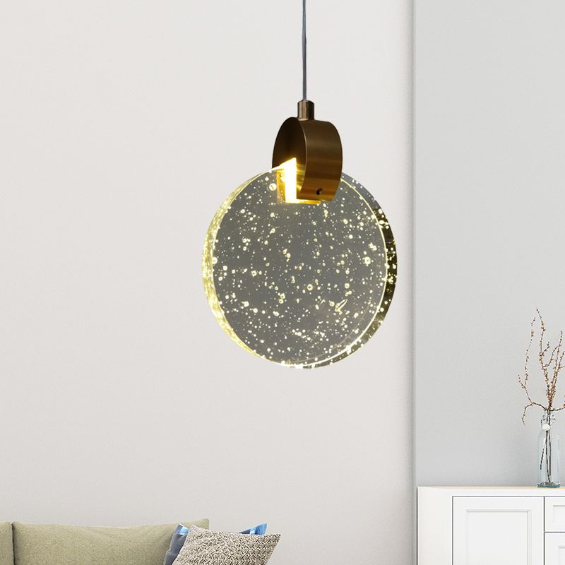 Clear Crystal Glass Gold Ceiling Light Round Panel LED Minimalist Suspended Lighting Fixture