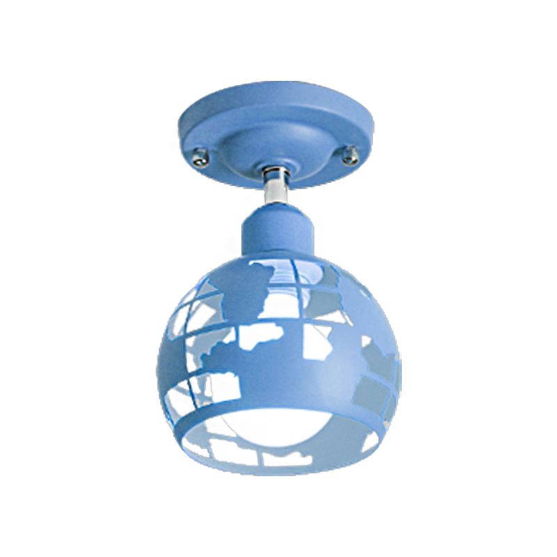 Pink/Yellow/Blue Domed Semi-Flush Light Modern Metal 1 Head Lighting Fixture for Hallway