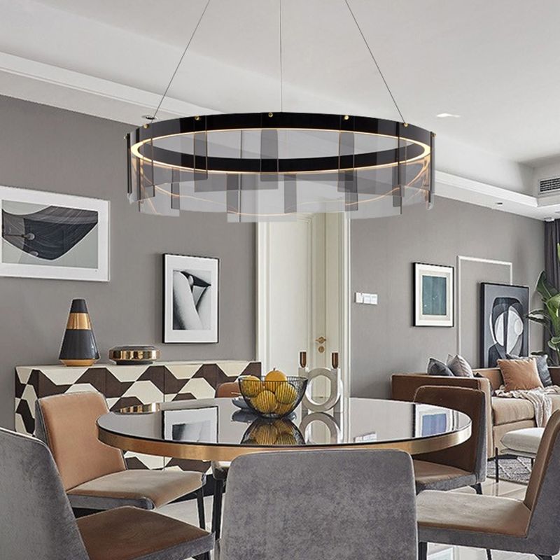 Luz de colgante circular de metal ligero de lámpara LED de lámpara LED moderno con sombra de vidrio