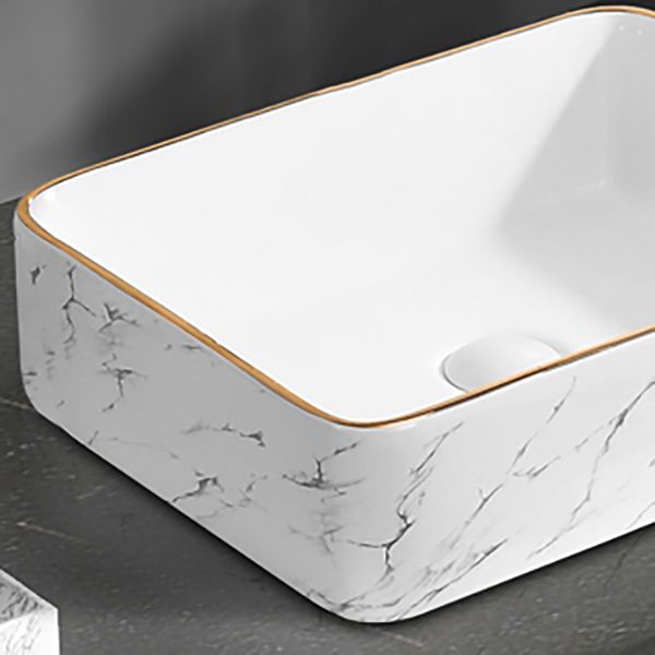 Contemporary Bathroom Sink Pop-Up Drain Porcelain Rectangular Vessel Bathroom Sink