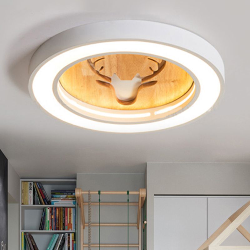 Macaron Colored Round Ceiling Fixture with Deer Nordic Acrylic Flush Ceiling Light for Hallway