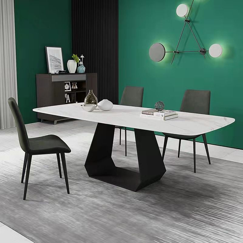Rectangle Black Base Dining Table Modern Stone Table for Dining Room
