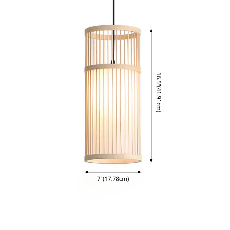 1-Light Bamboo Suspended Lighting Fixture Japanese Pendant Light Kit for Living Room