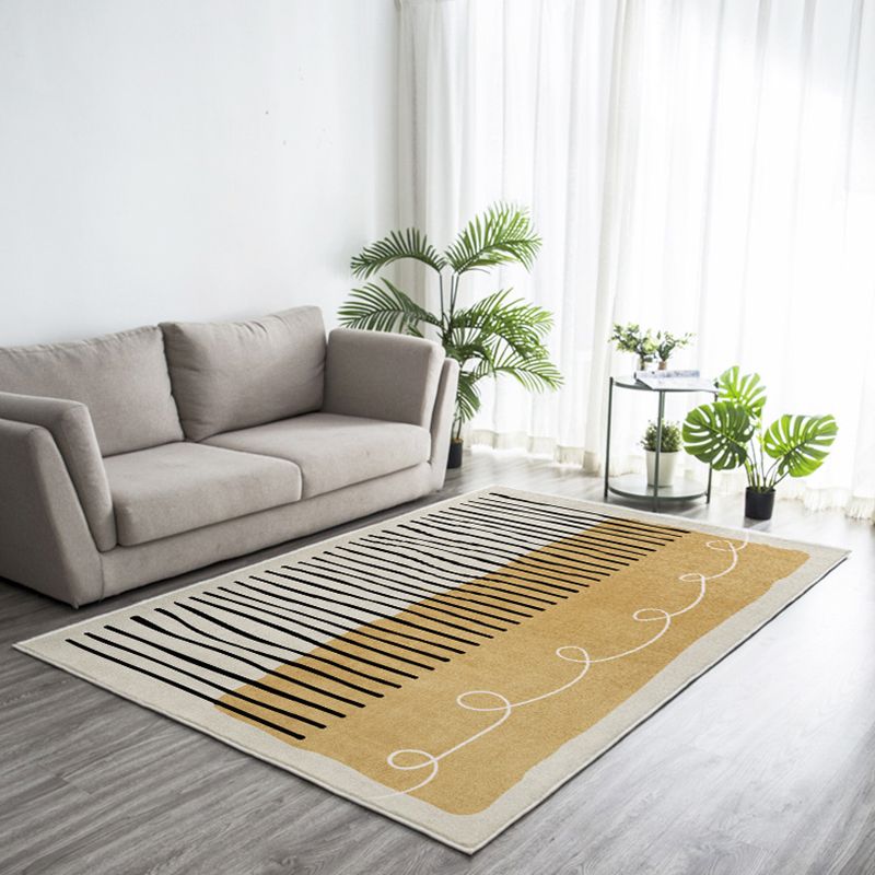 Dark Green Nordic Rug Polyester Color Block Rug Non-Slip Backing Rug for Living Room