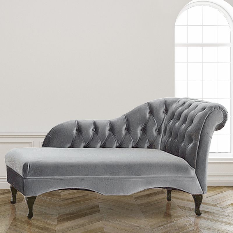 Living Room Rolled Arms Chaise Modern Style Velvet Chaise with Two Arms
